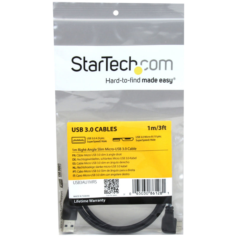 StarTech.com USB 3.0 cable retail packaging showing product specifications and warranty information