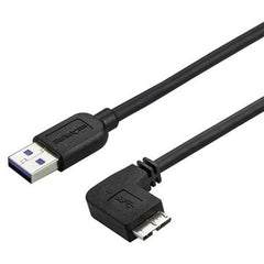 StarTech.com Slim Right-Angle USB 3.0 Data Transfer Cable, Micro-USB 3.0 to USB-A, 5Gbps, Compatible with Tablet, Hard Drive, Card Reader, Notebook, Flexible Bend Resistant Black - USB3AU1MRS (Lifetime Warranty)