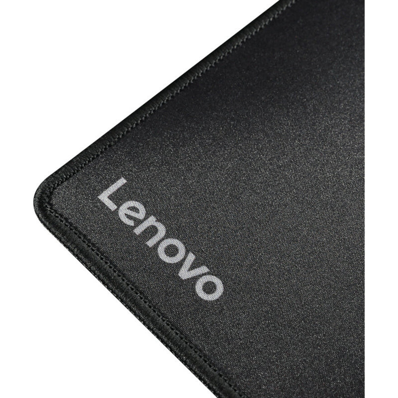 Close-up detail of Lenovo gaming mouse pad edge stitching and branding