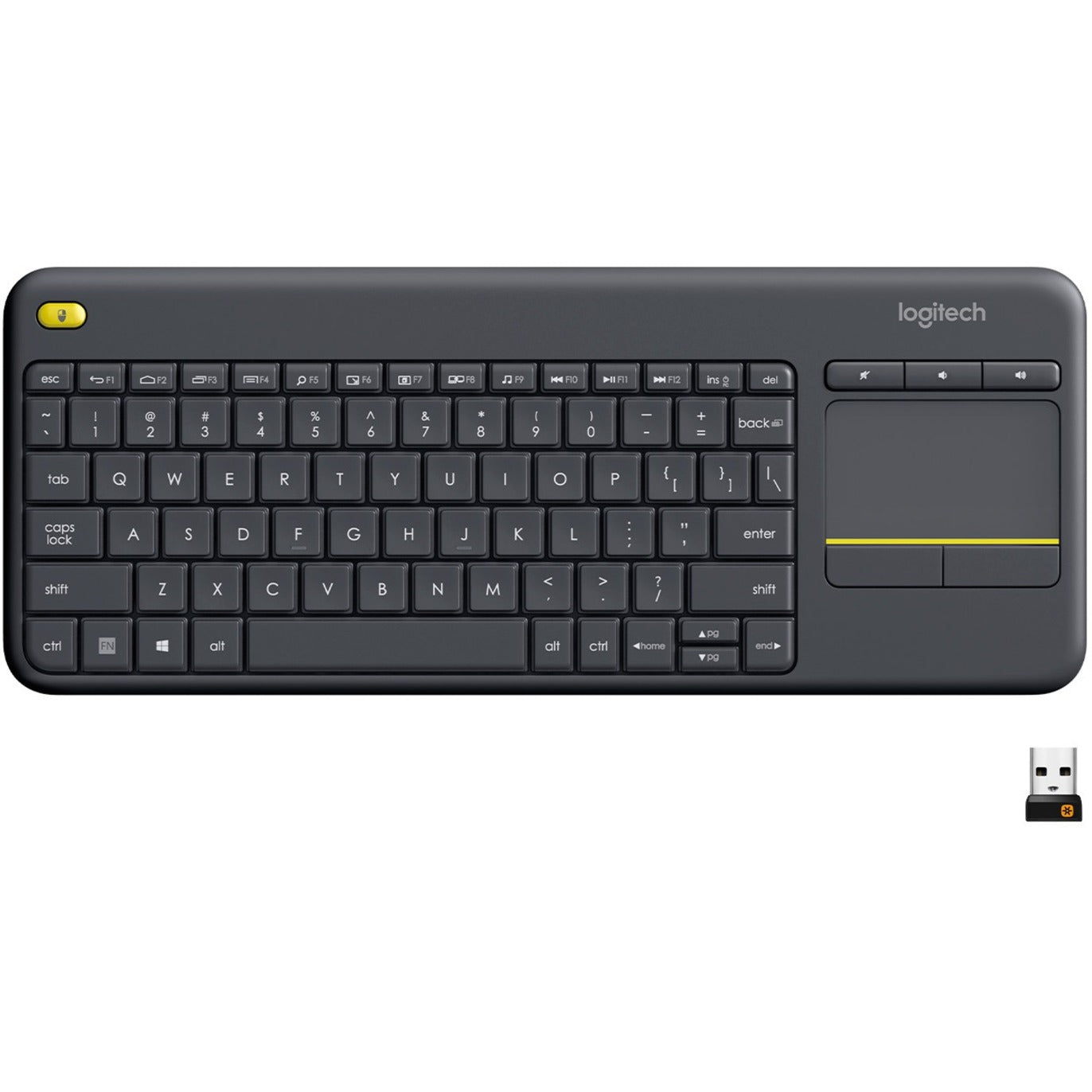 لوجيتك 920-007119 K400 بلس تاتشباد لوحة مفاتيح لاسلكية، أسود - تحكم في الصوت، تخطيط QWERTY
