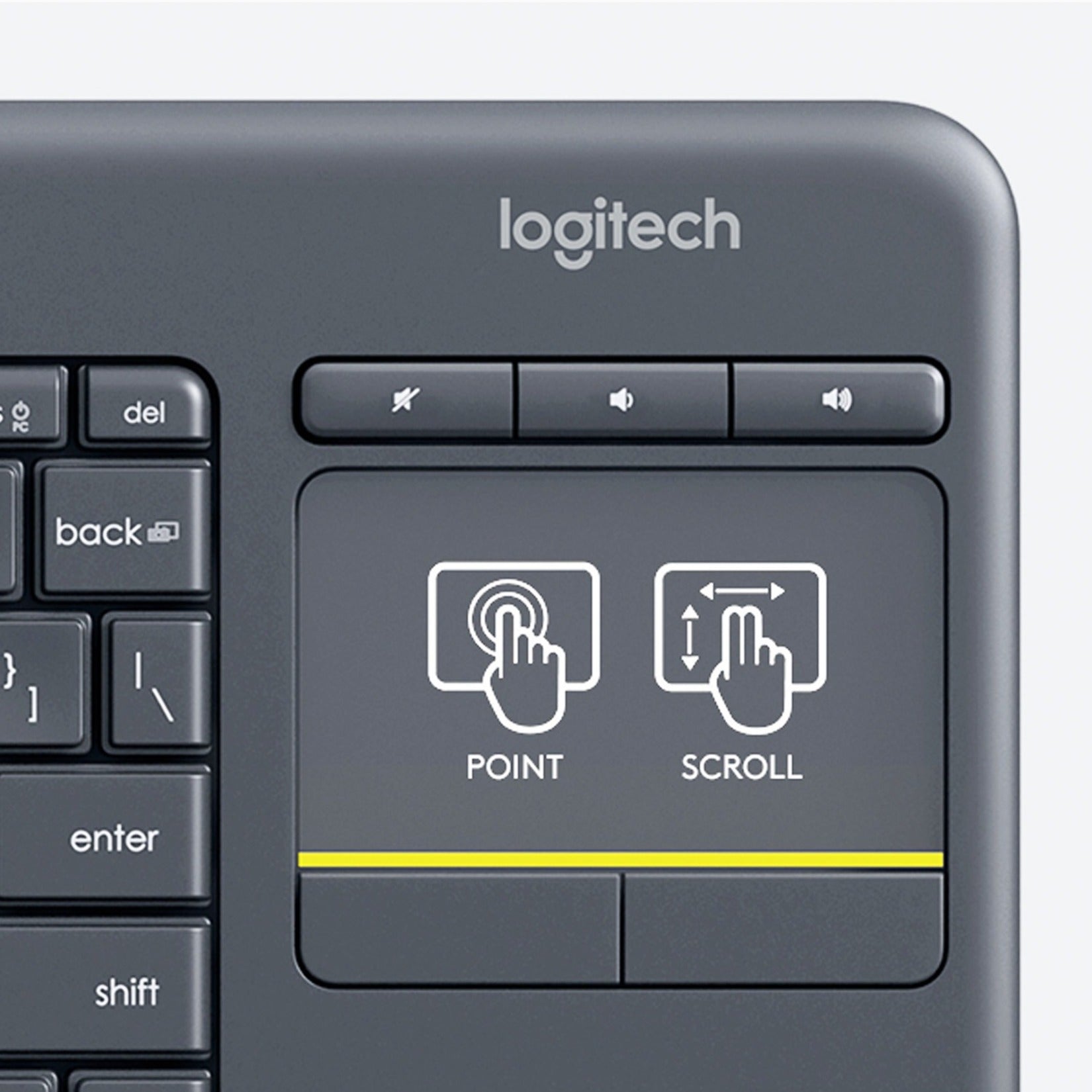 Logitech K400 Plus Touchpad kabellose Tastatur schwarz - Lautstärkeregelung QWERTZ-Layout