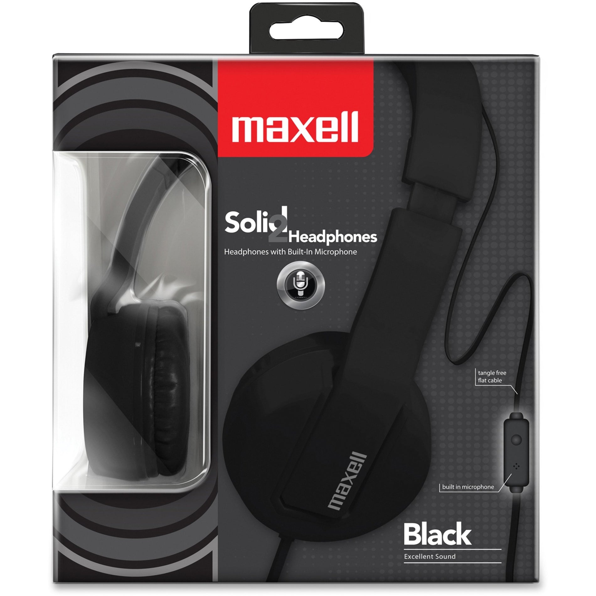 Maxell 290103 Solid2 Schwarz Kopfhörer Faltbar Flachkabel Kabel ohne Verwicklungen