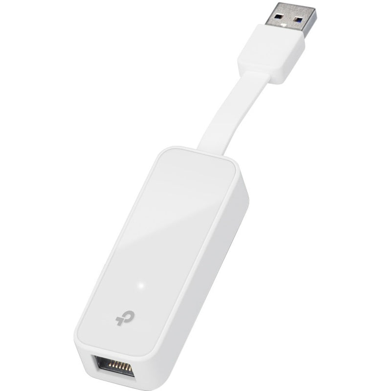 White TP-Link UE300 USB 3.0 to Gigabit Ethernet adapter front view