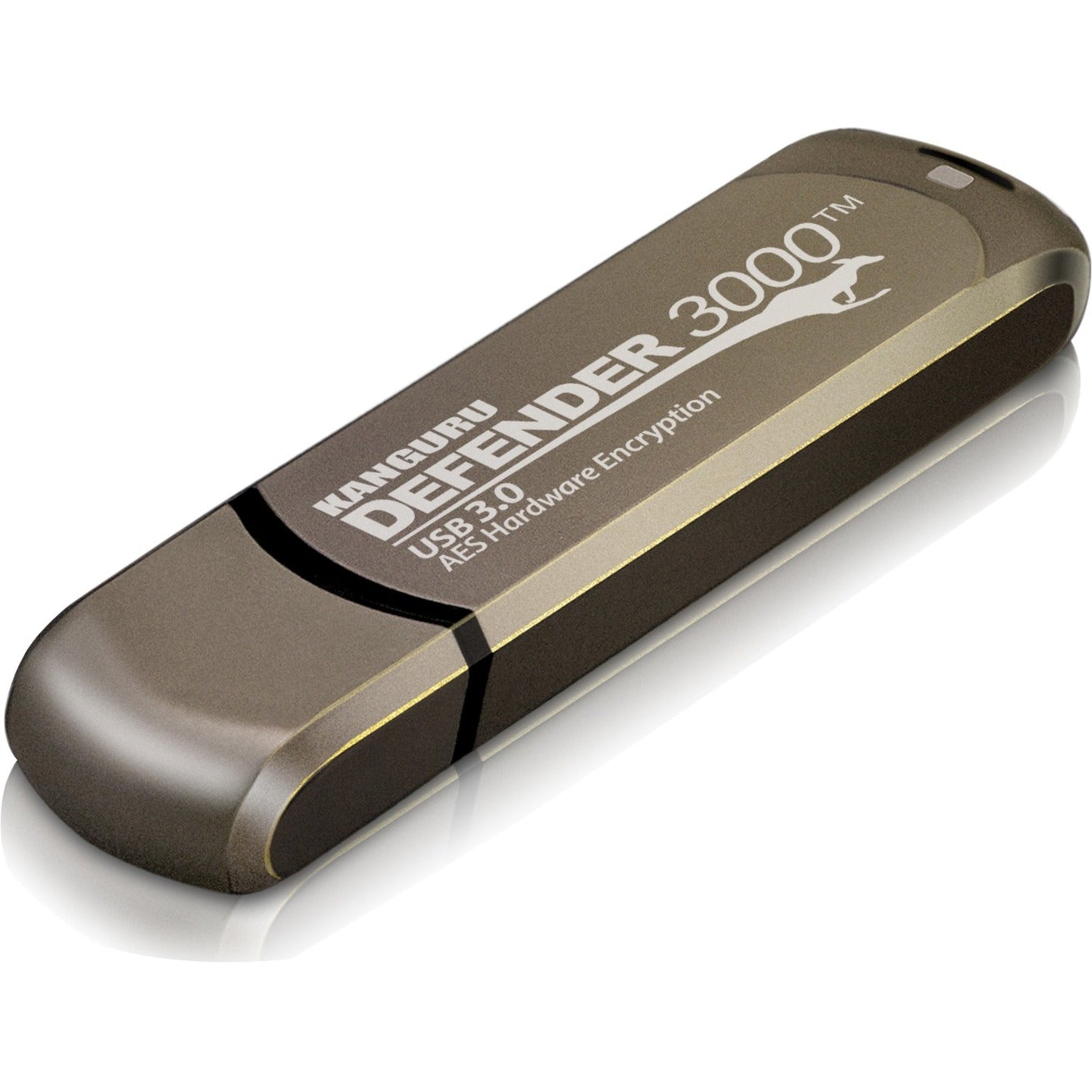 Kanguru Defender 3000 encrypted USB flash drive in metallic gray finish with USB 3.0 interface and hardware encryption capabilities-alternate-image1