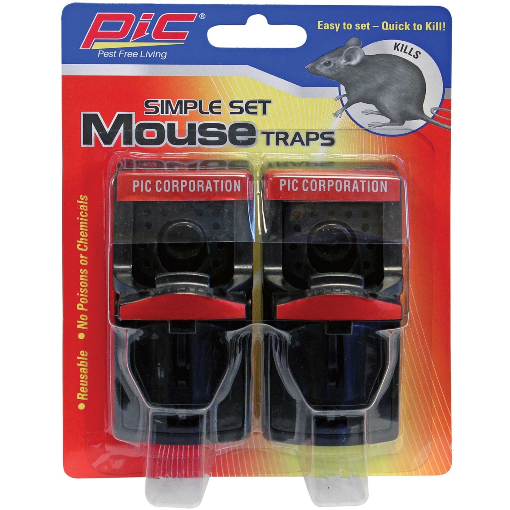 PIC PMT-2 Plastic Mouse Trap (Reusable Simple Set), Easy to Set, No Poisons or Chemicals