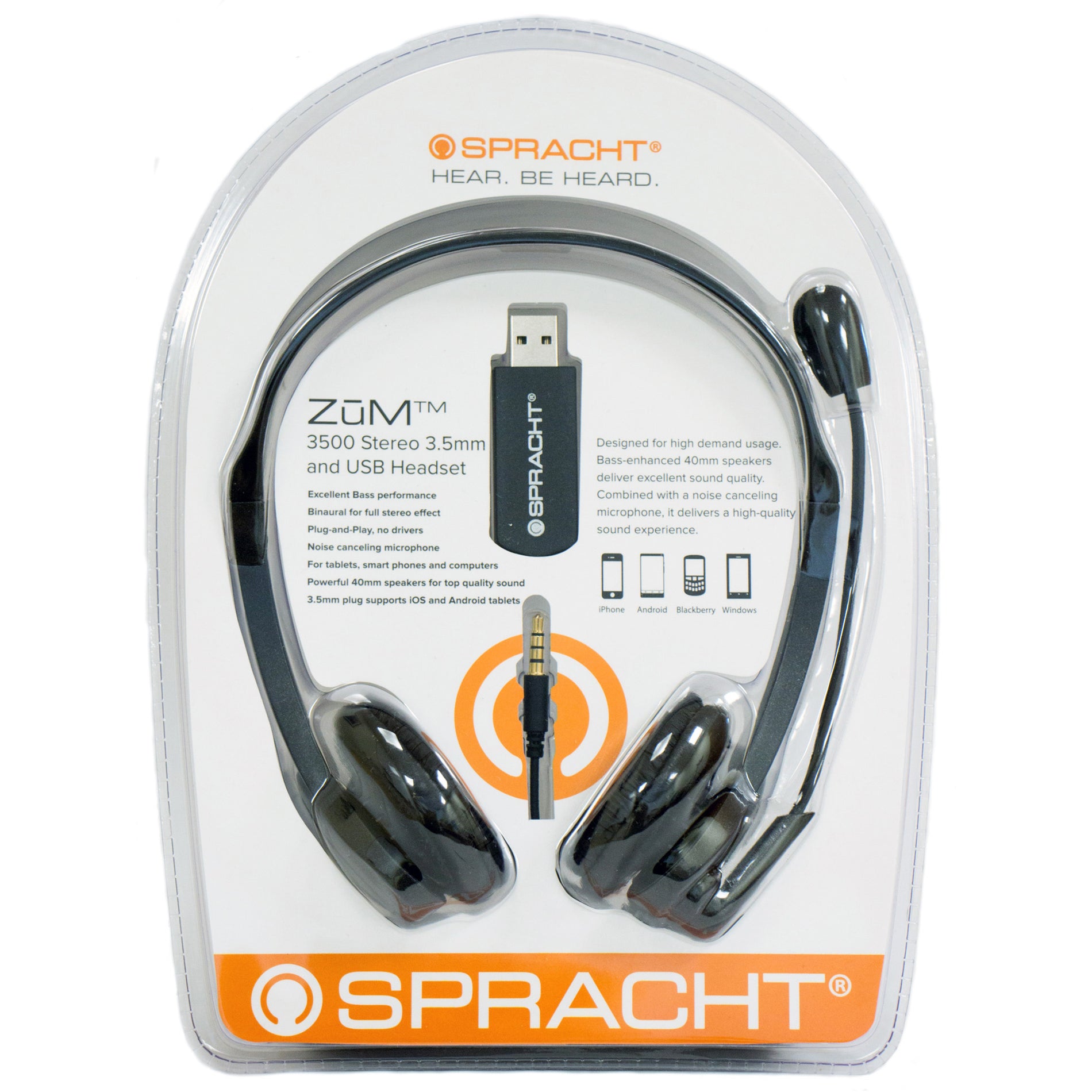 Spracht ZUM3500 Z?M Stereo 3.5 and USB Headset, Comfortable, Durable, Noise Canceling, 5 ft Cable Length