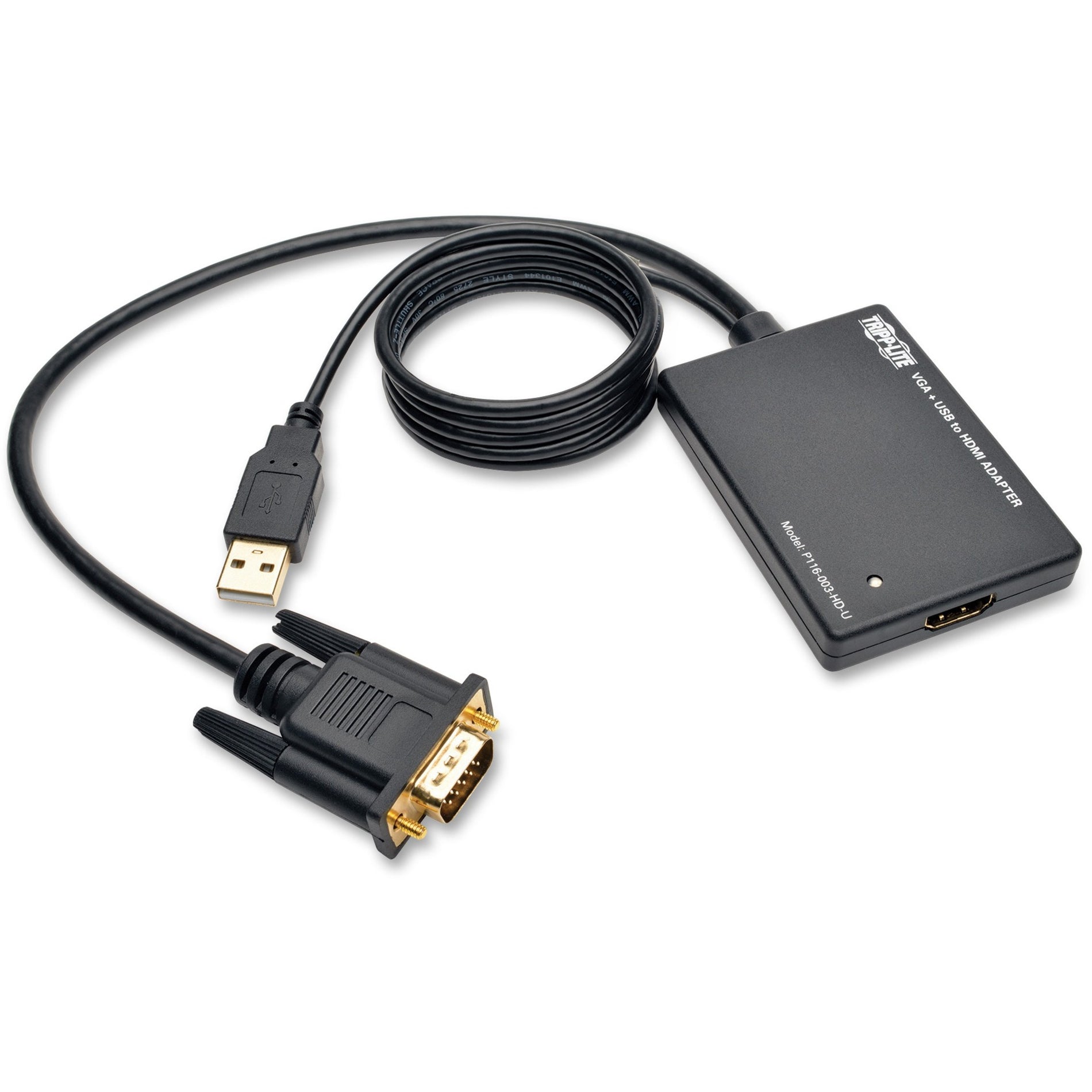 Tripp Lite P116-003-HD-U VGA 至 HDMI 转换器/适配器，黑色 - USB 音频和电源，1080p Tripp Lite 崔普莱特