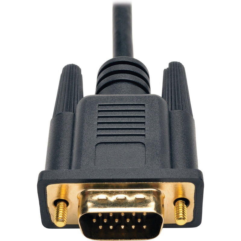 Detailed view of VGA connector with gold-plated pins and mounting screws