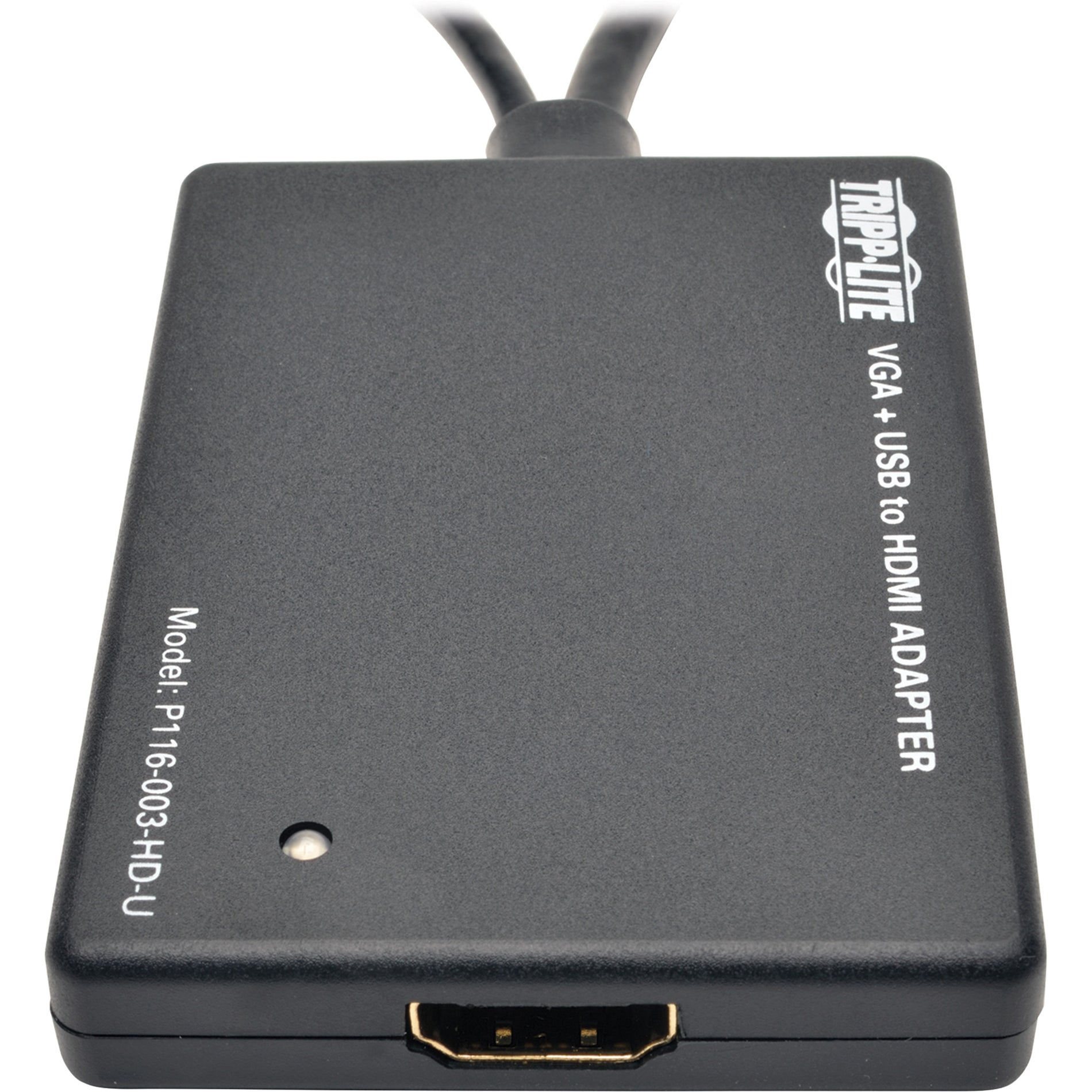 Top view of VGA to HDMI converter showing HDMI port and status LED-alternate-image4