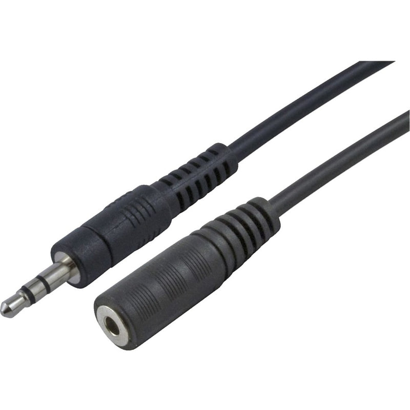 4XEM 10ft 3.5mm stereo audio extension cable showing male and female connectors with strain relief and flexible black cable