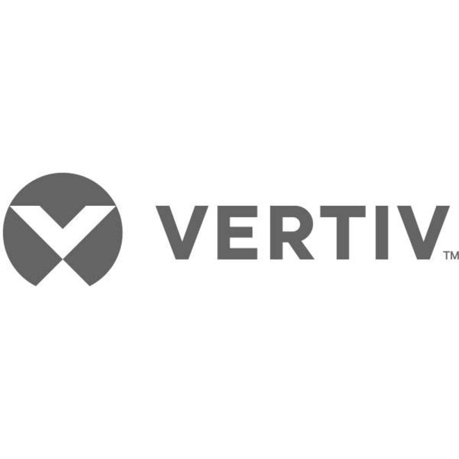 Vertiv company logo in grayscale featuring a stylized V symbol and VERTIV text trademark