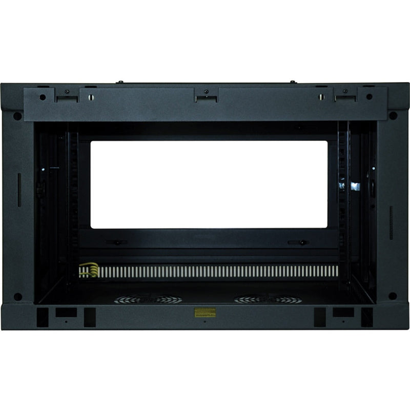 Interior view of Tripp Lite 6U rack showing mounting rails and ventilation features