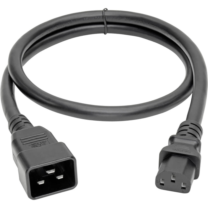 Full length view of Tripp Lite P032-003 3ft power extension cord showing both connectors