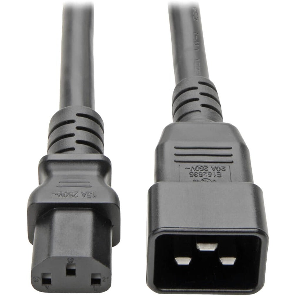 Close-up view of IEC-320-C13 and IEC-320-C20 connectors on Tripp Lite P032-003 power cord-alternate-image1