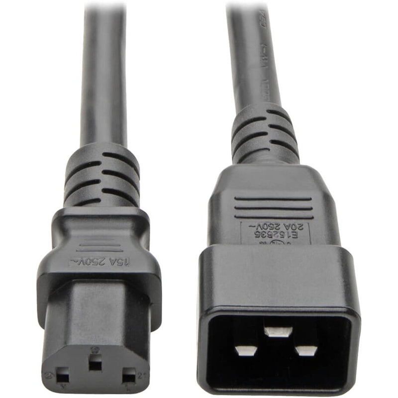 Close-up view of IEC-320-C13 and IEC-320-C20 connectors on Tripp Lite P032-003 power cord