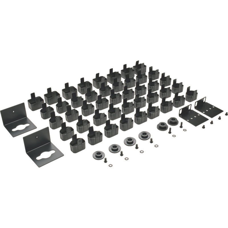 Layout of PDU installation accessories including mounting hardware and plug-lock inserts