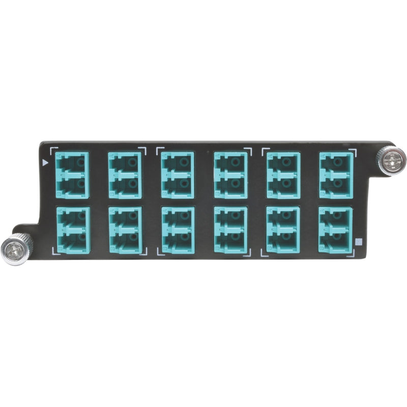 Front view of N484-3M8-LC12 cassette displaying 12 LC duplex ports with mounting brackets