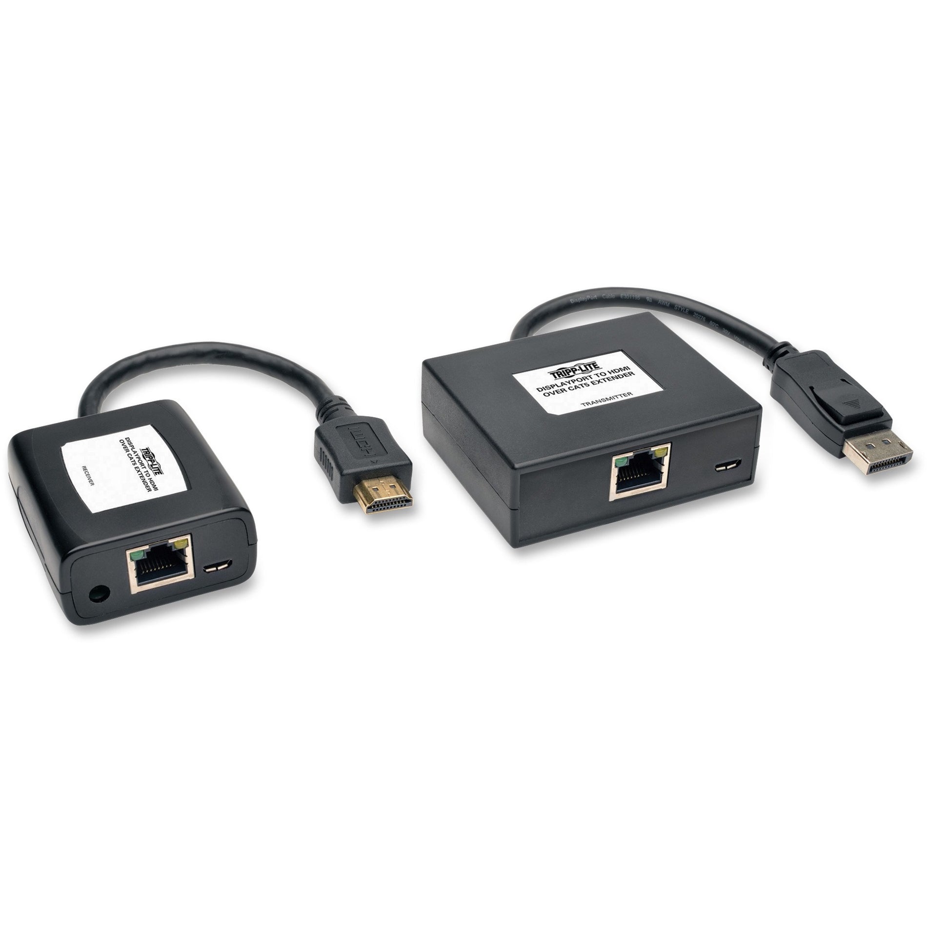 Tripp Lite DisplayPort to HDMI extender kit showing transmitter and receiver units with RJ-45 ports-alternate-image1