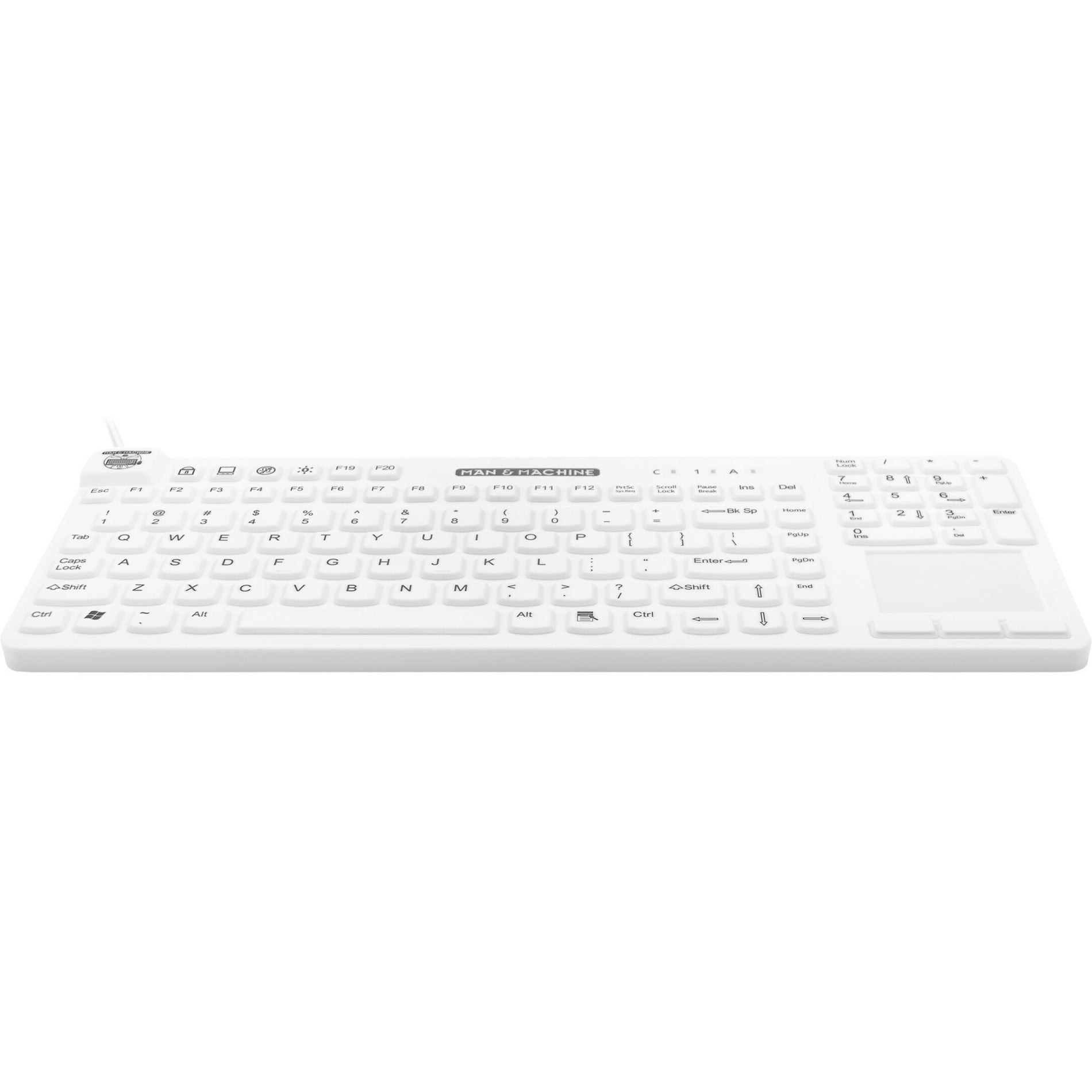 Man & Machine RCTLP/W5 Really Cool Touch Keyboard, Industrial Silicon Rubber, USB Cable, White