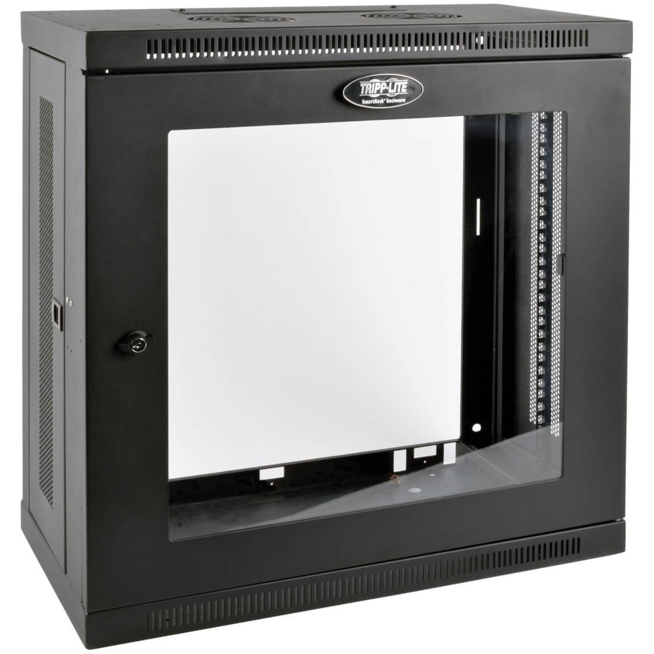 Front view of Tripp Lite SRW12U13G wall-mount rack enclosure with clear acrylic door panel and ventilation-alternate-image1