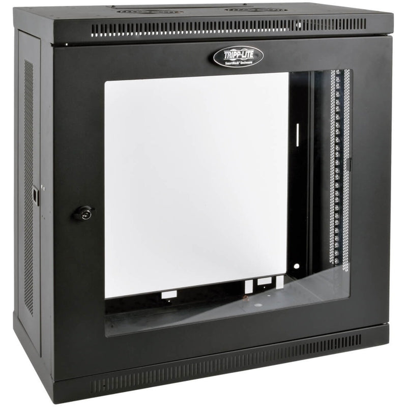 Front view of Tripp Lite SRW12U13G wall-mount rack enclosure with clear acrylic door panel and ventilation