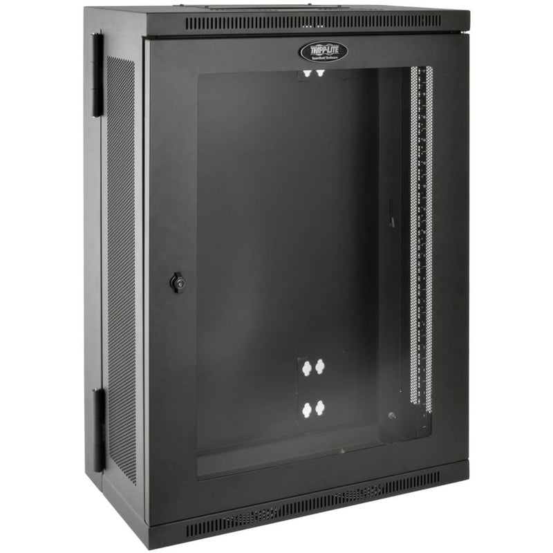 Front view of Tripp Lite SRW18US13G 18U wall-mount rack cabinet with clear acrylic door panel