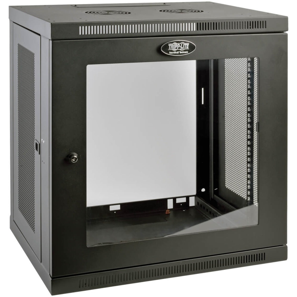 Front view of Tripp Lite SRW12UG wall-mount rack enclosure with clear acrylic window and mesh ventilation-alternate-image1