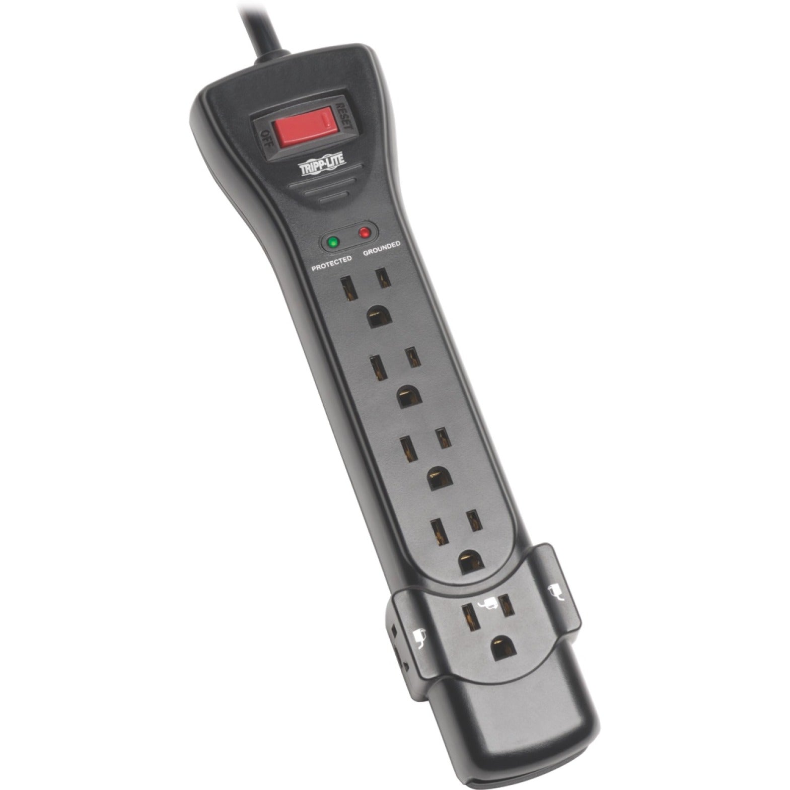 Front view of Tripp Lite SUPER725B surge protector showing power switch and LED indicators-alternate-image1