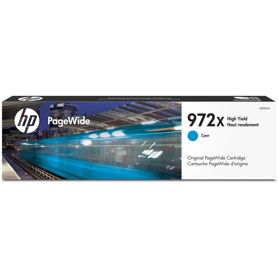 HP 972X Cyan PageWide cartridge retail packaging showing product details and printer compatibility-alternate-image1