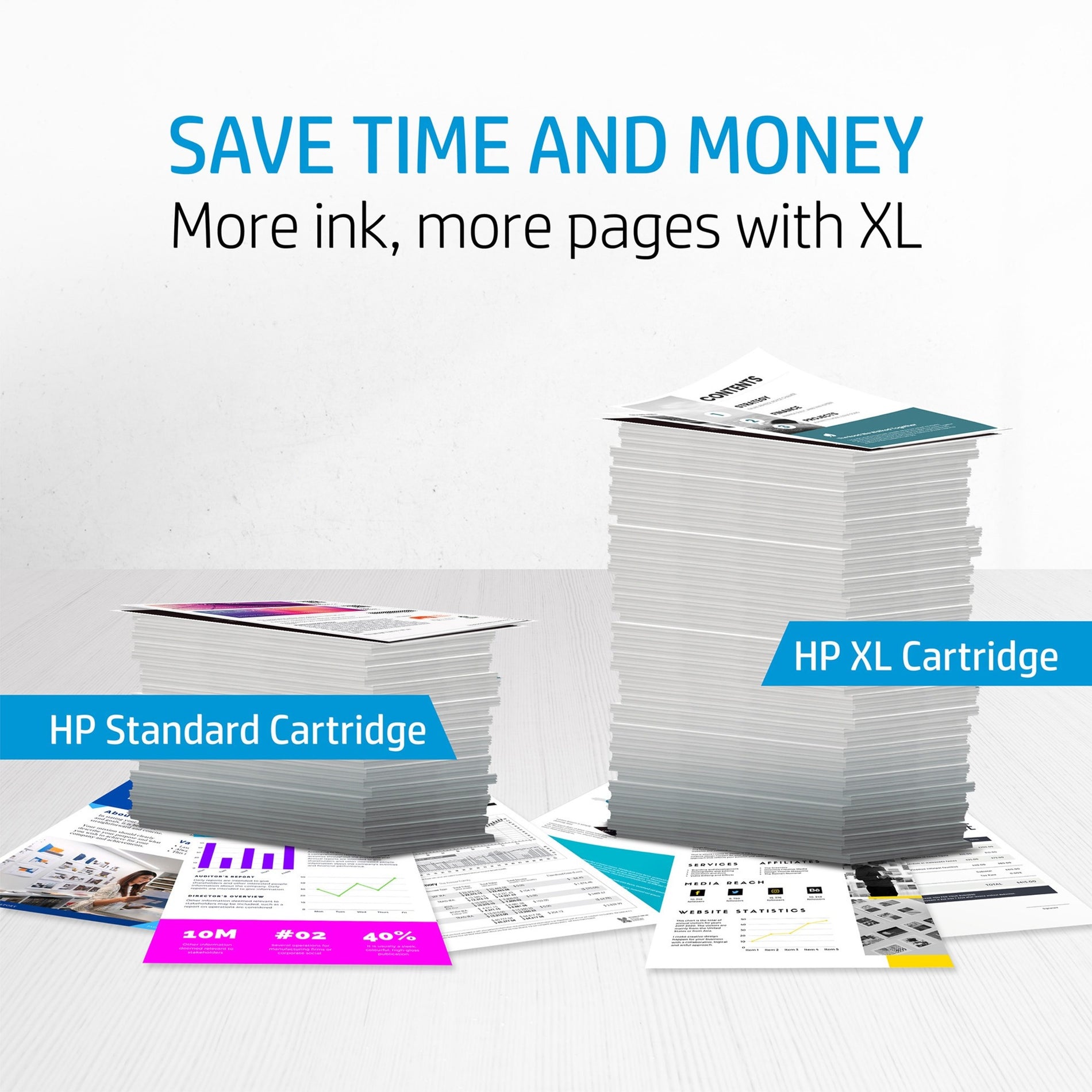 Side-by-side comparison of standard and XL cartridge page output stacks-alternate-image7