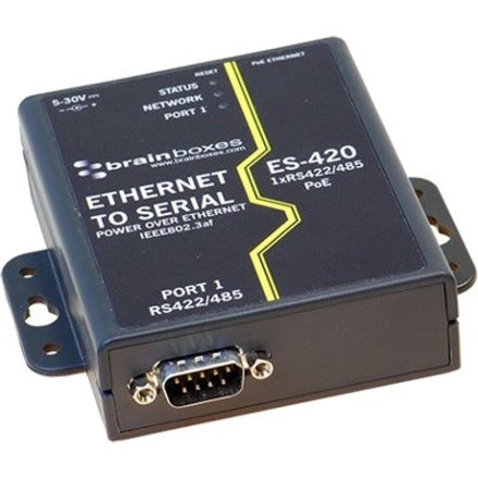 Adaptador Serie Ethernet a Serie PoE RS422/485 de 1 Puerto ES-420 de Brainboxes Garantía de por vida Cumplimiento con TAA Origen en Reino Unido