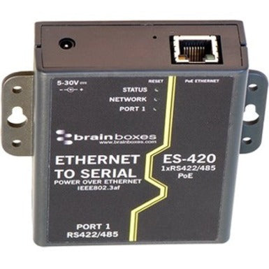 علبة الدماغات ES-420 من Brainboxes، جهاز تحويل ايثرنت إلى سلسلة RS422/485 بمنفذ واحد مع تيار مستمر عبر الشبكة، ضمان مدى الحياة، متوافق مع اتفاقية TAA، منشأ المملكة المتحدة. العلامة التجارية: Brainboxes (برينبوكس)