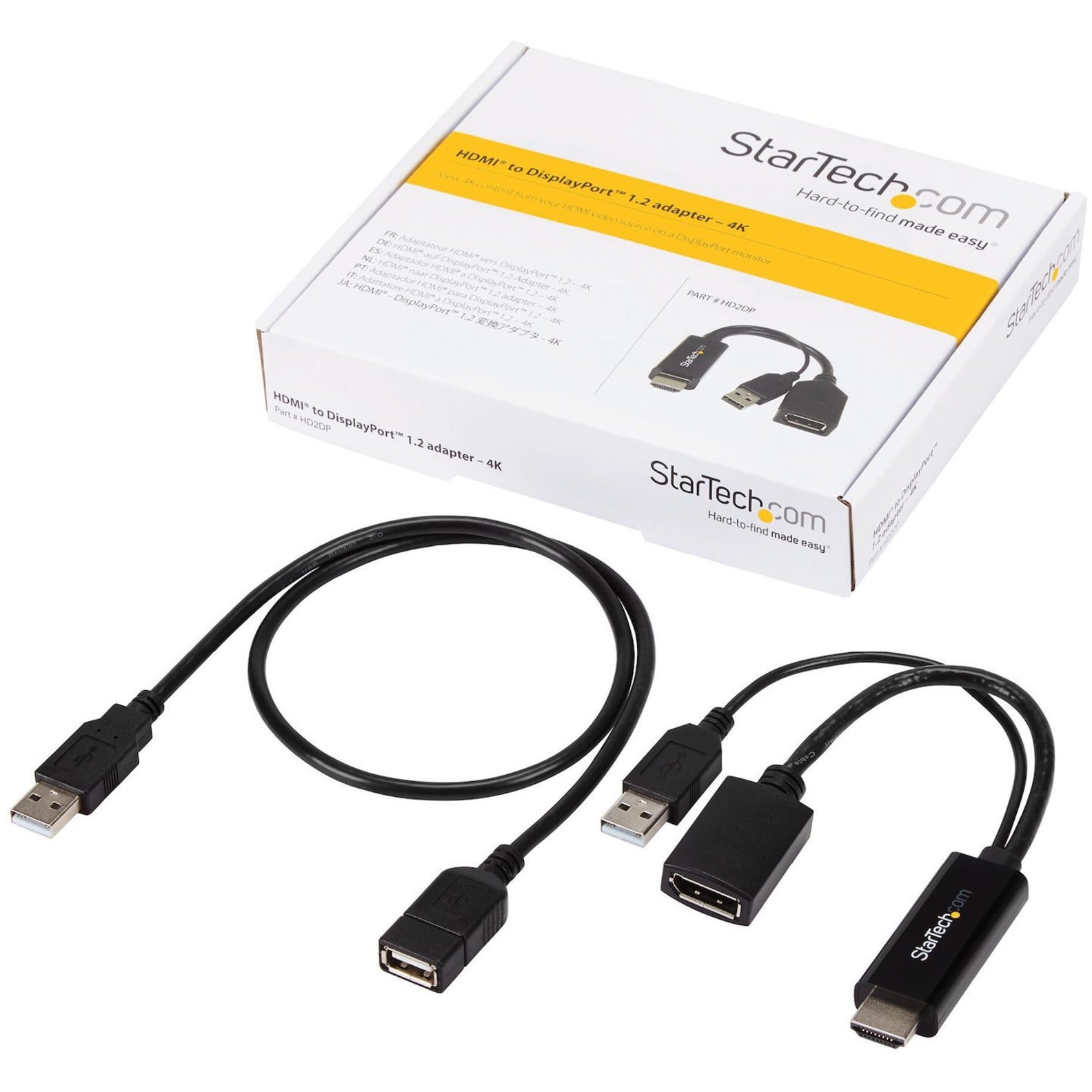 محول StarTech.com HD2DP HDMI إلى DisplayPort - محول HDMI إلى DP مع طاقة USB - 4K، محول فيديو سهل الاستخدام  اسم العلامة التجارية: ستارتيك.كوم