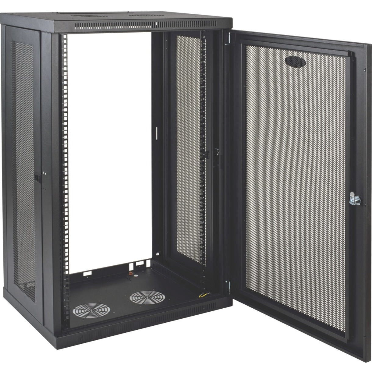 Open view of SRW21U rack cabinet showing adjustable mounting rails and cable management features-alternate-image2