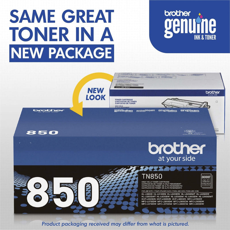 Comparison of old and new Brother TN850 toner cartridge packaging designs