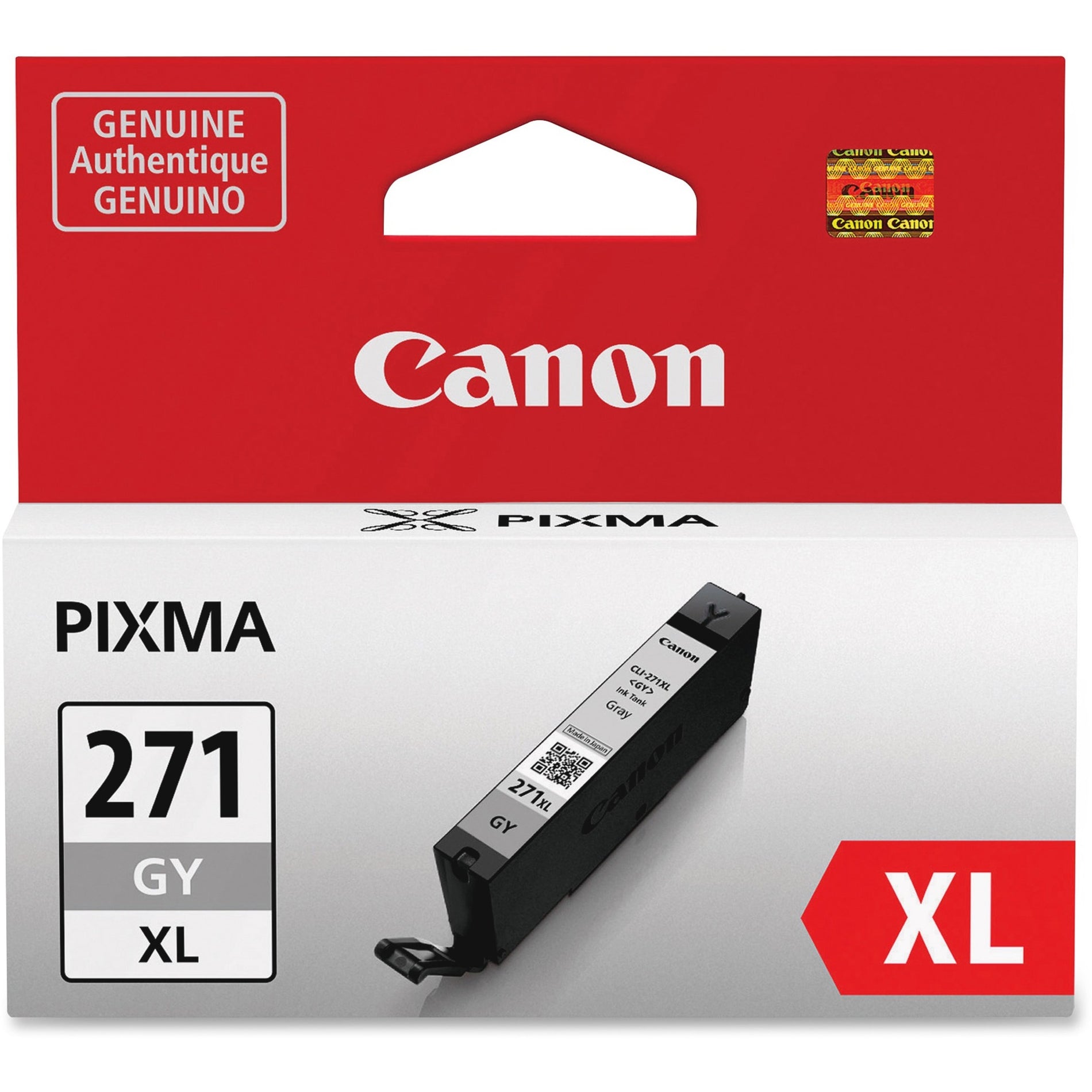 Canon CLI-271GY XL Gray Ink Cartridge in retail packaging showing product details and authenticity markings-alternate-image1