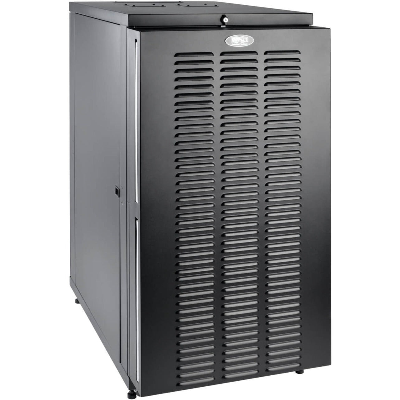 Front view of Tripp Lite SR24UBFFD rack enclosure showing louvered ventilation panel design-alternate-image1