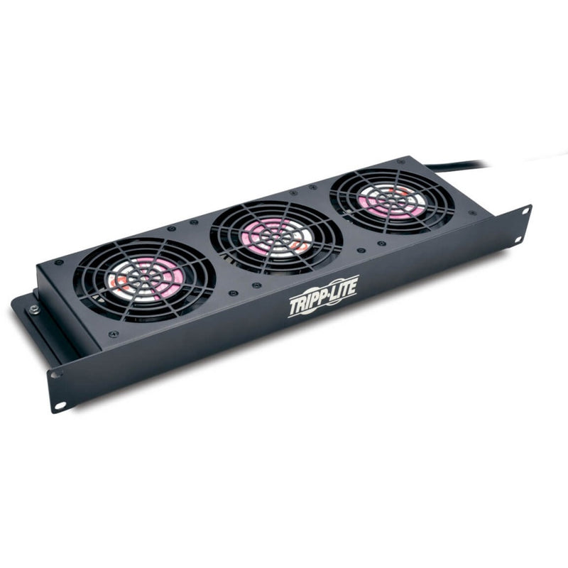 Front view of Tripp Lite SRFAN1U 1U rack mount fan tray showing three 120V cooling fans