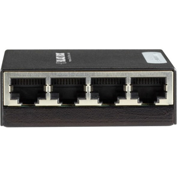 Close-up front view of four Gigabit Ethernet ports on Black Box switch