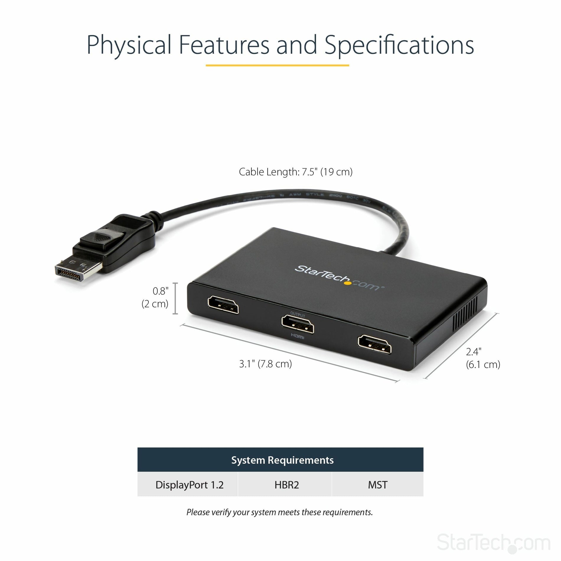 StarTech.com MSTDP123HD DisplayPort to HDMI Multi-Monitor Splitter - 3-Port MST Hub, 4K Video Resolution, 3 Year Warranty, Black