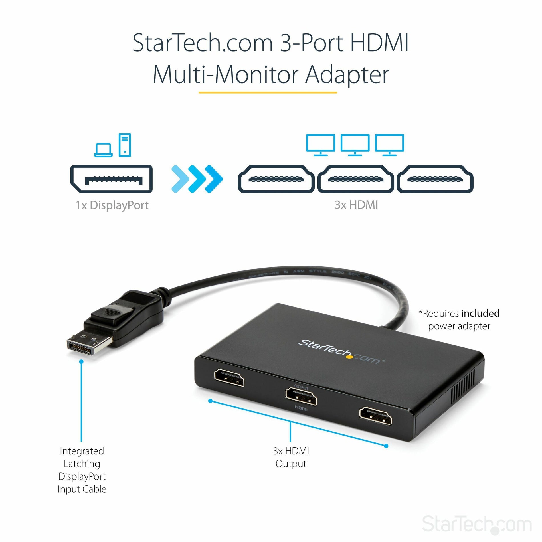 StarTech.com MSTDP123HD DisplayPort to HDMI Multi-Monitor Splitter - 3-Port MST Hub, 4K Video Resolution, 3 Year Warranty, Black