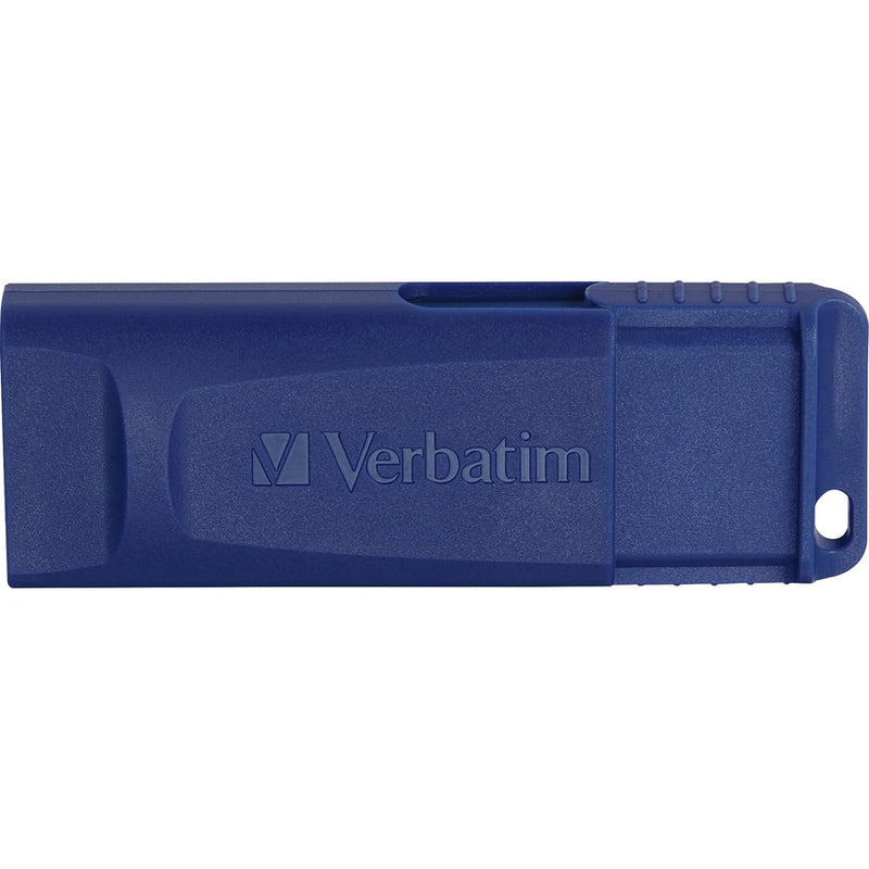 Top view of blue Verbatim USB drive