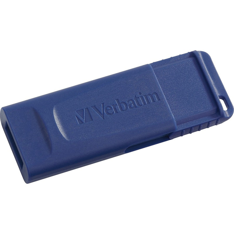 Navy blue Verbatim USB drive full length view