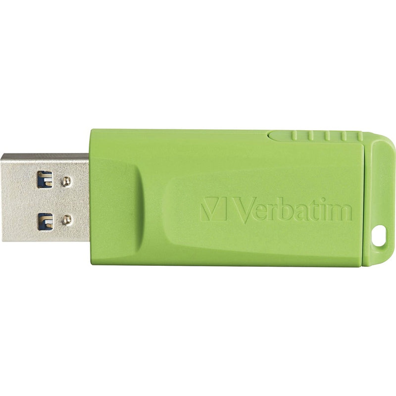 Green Verbatim USB drive with connector extended