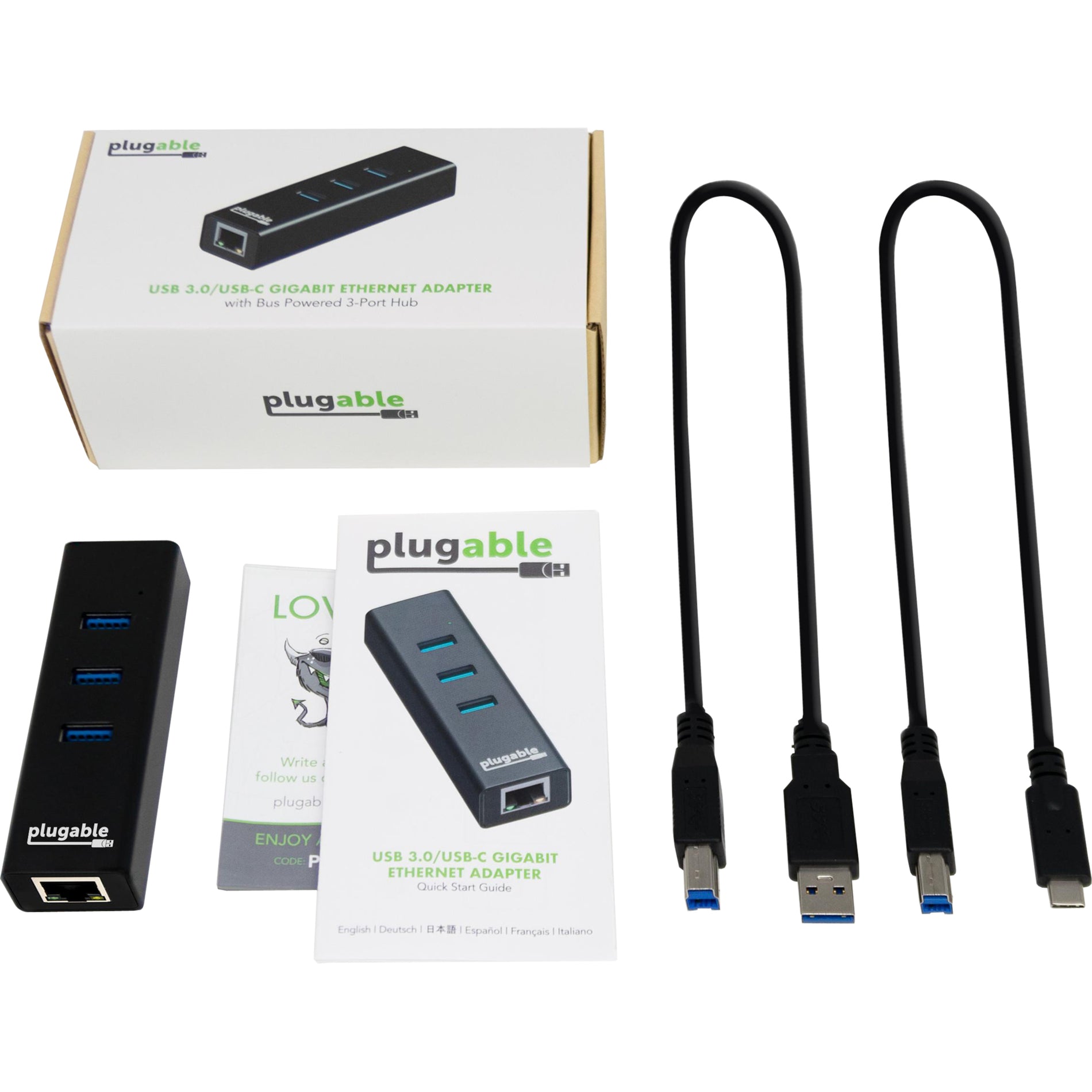 Plugable USB3-HUB3ME USB 3.0 GIGABIT ETHERNET ADAPTER 3 Port USB Hub with Ethernet