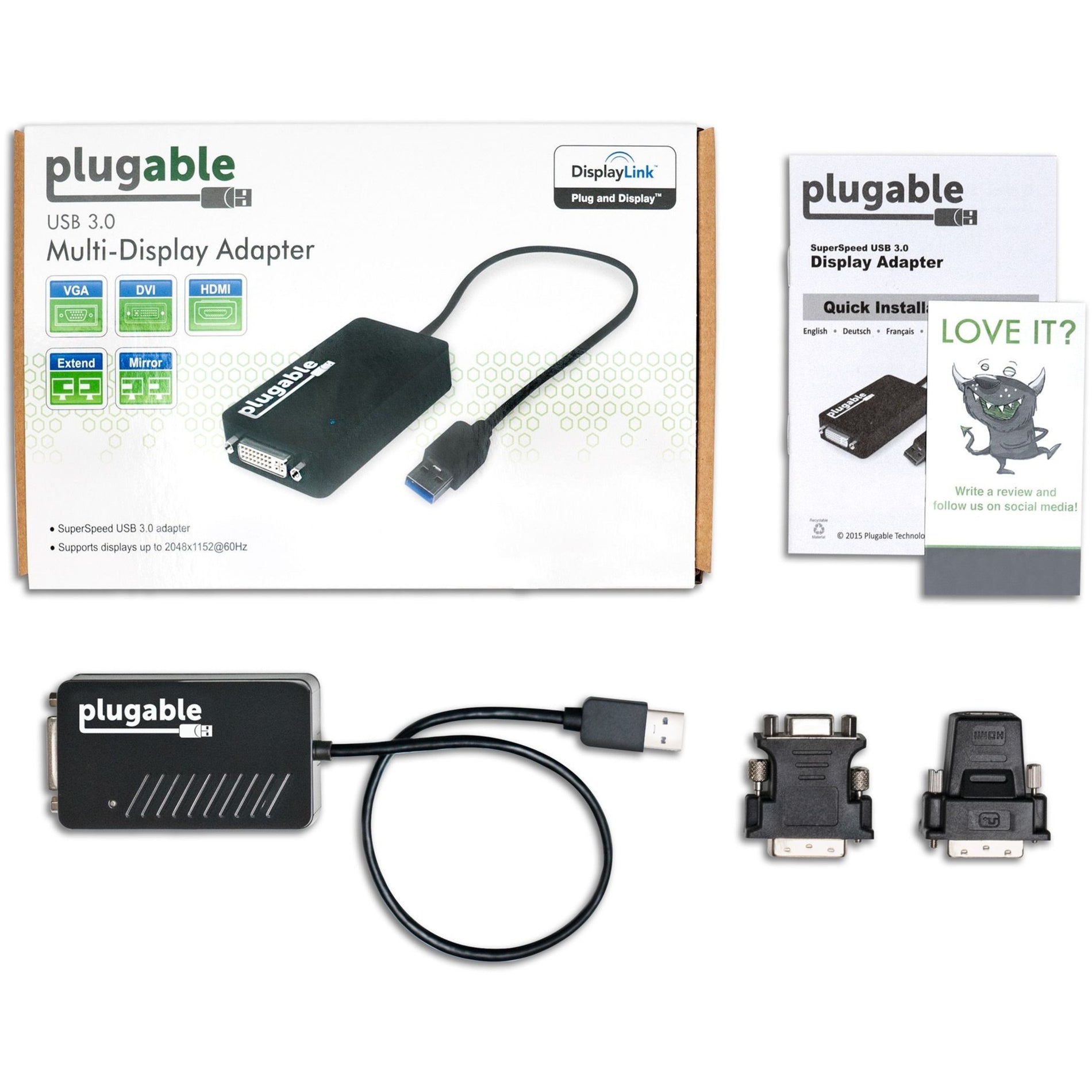 Plugable UGA-3000 USB 3.0 HDMI/DVI/VGA Adapter for Multiple Monitors Easy Display Expansion for PC