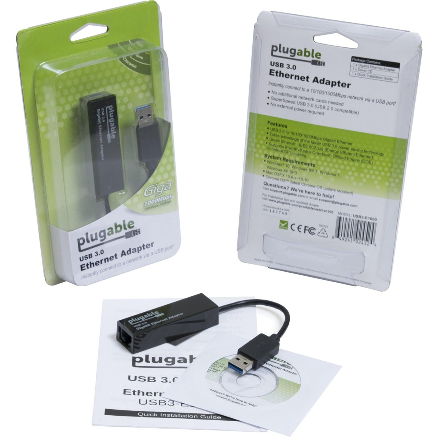 Plugable USB3-E1000 USB naar Ethernet-adapter USB 3.0 naar Gigabit Ethernet hoge-snelheid gegevensoverdracht.