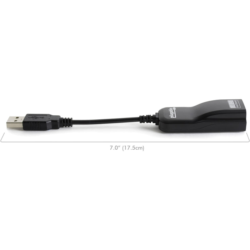 Side view of Plugable USB2-E100 adapter showing 7-inch cable length measurement