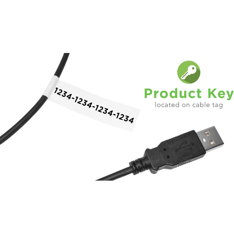 Close-up of Plugable Transfer Cable product key tag with USB connector