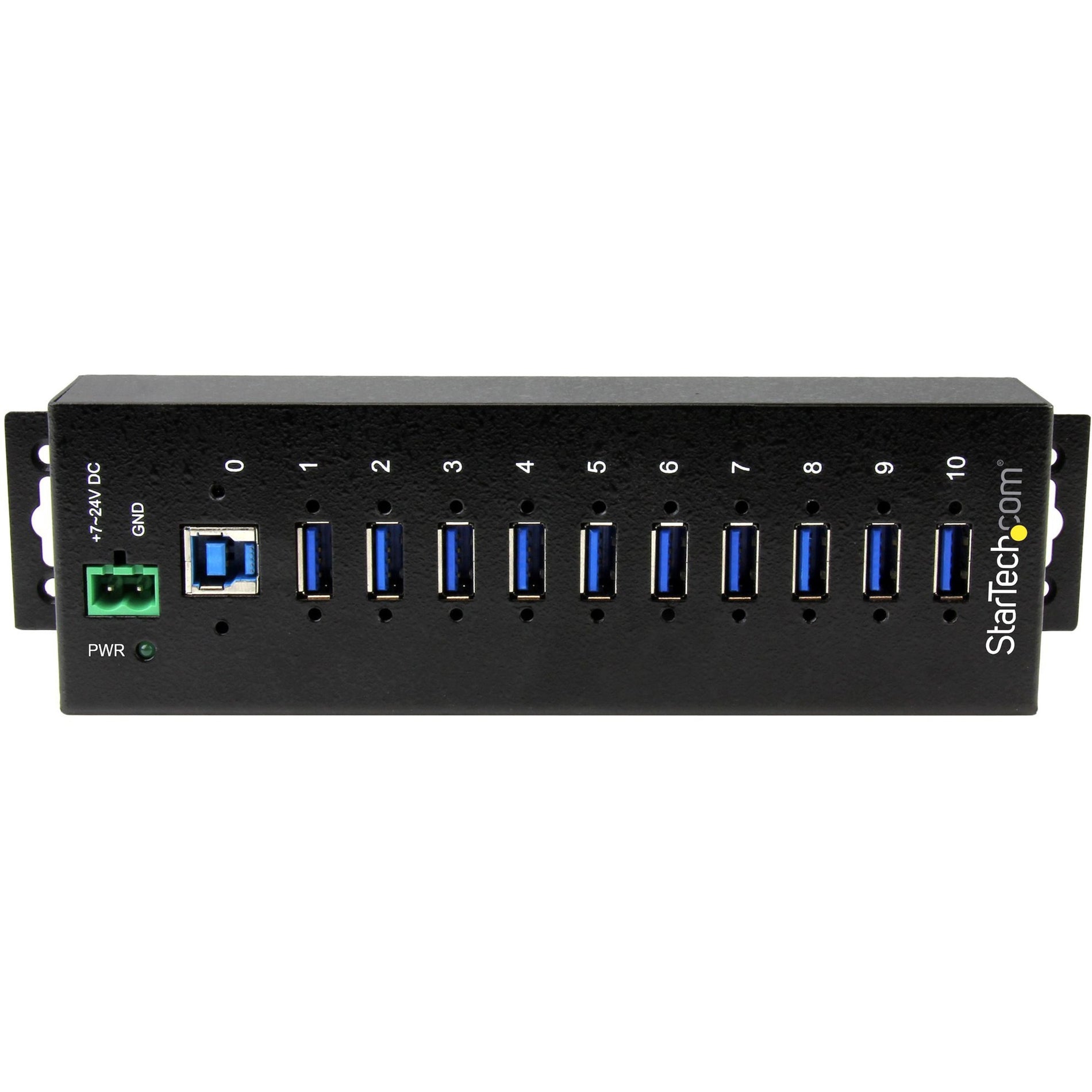 スタートテック・ドットコム ST1030USBM 10-ポート工業用USB 3.0 ハブ、ESD およびサージプロテクション、DIN レールまたは面取り可能なメタルハウジング